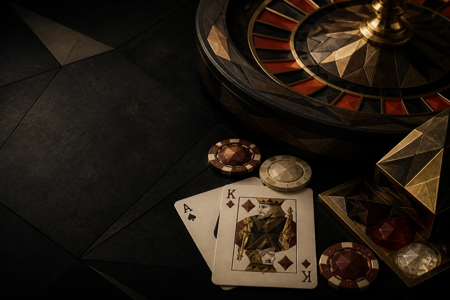 Ruleta, karty a žetony v geometrickém stylu